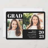 Black minimalist modern 3 photos graduation invitation (Front)