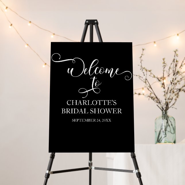 Black Minimalist Modern Bridal Shower Welcome Sign (In Situ (Stand))