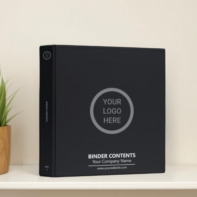 Black Minimalist Modern Business Logo Branded 3 Ring Binder (Creator Uploaded)