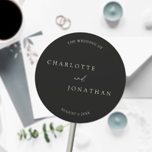 Black Minimalist Modern Elegant Wedding Classic Round Sticker