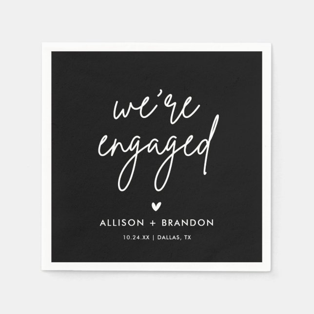 Black Minimalist Modern Engagement Party Engaged Napkins (Front)