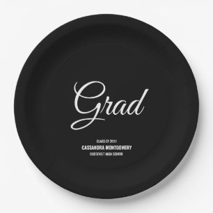 Black Minimalist Modern Graduation Party Paper Plates