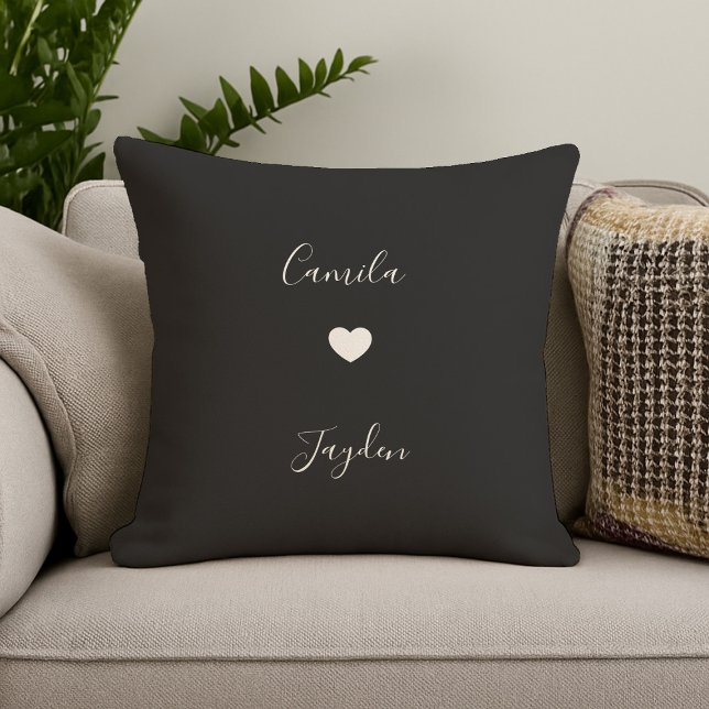 Black Minimalist Modern Heart Wedding Anniversary Throw Pillow (Creator Uploaded)