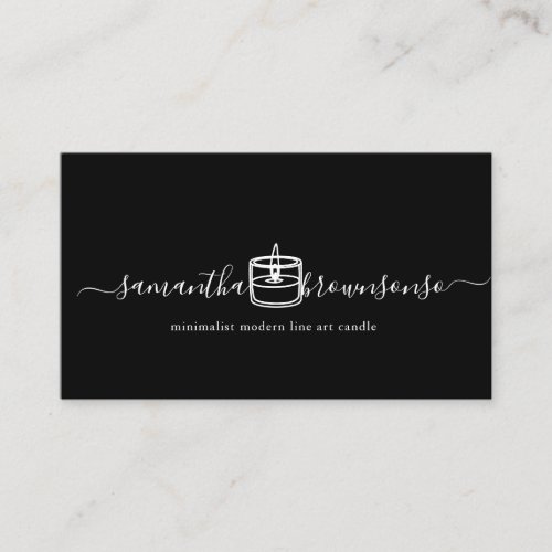 Black Minimalist modern line art candle Business Card