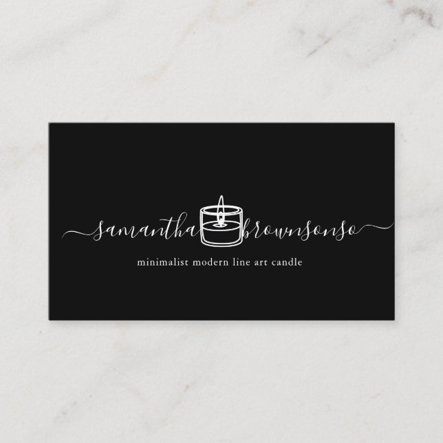 Black Minimalist modern line art candle Business Card (Front)