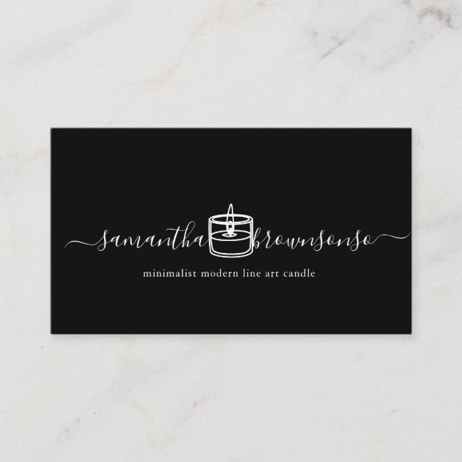 Black Minimalist modern line art candle Business Card