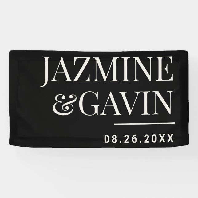 Black Minimalist Modern Personalized Wedding Banner (Horizontal)