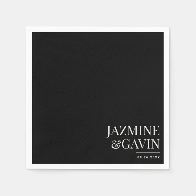 Black Minimalist Modern Personalized Wedding Napkins (Front)