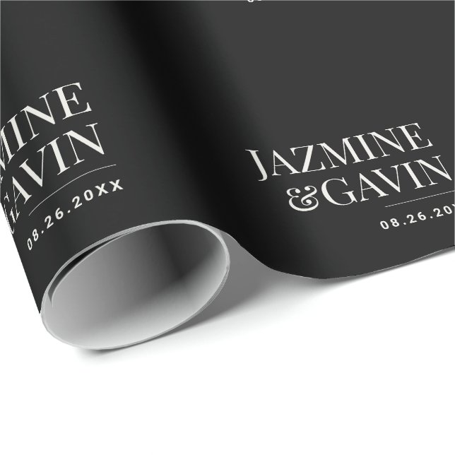 Black Minimalist Modern Personalized Wedding Wrapping Paper (Roll Corner)