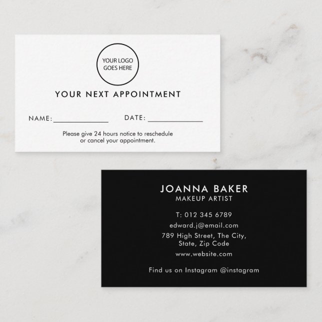Black Minimalist Modern Professional Logo Appointment Card (Front/Back)