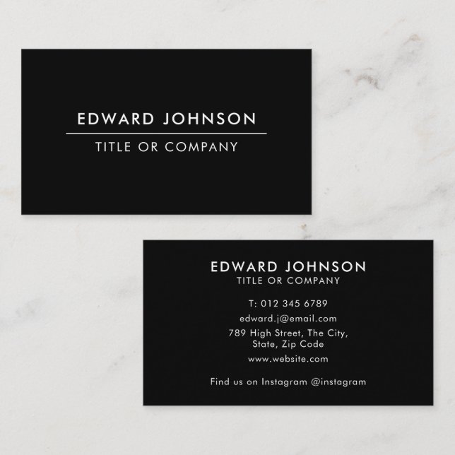 Black Minimalist Modern Professional Stylish Business Card (Front/Back)