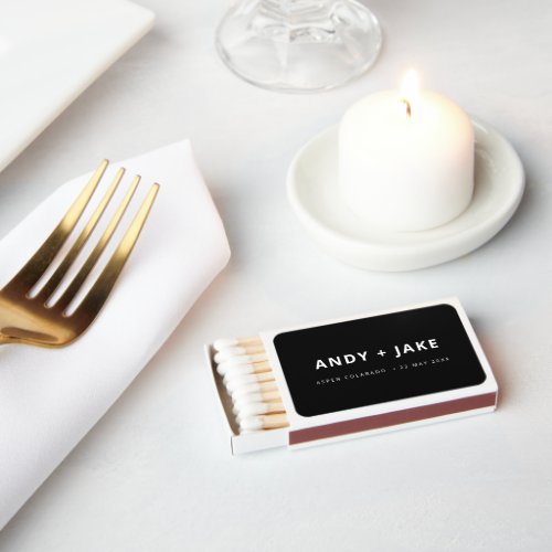 black Minimalist Modern Wedding  Champ Matchboxes