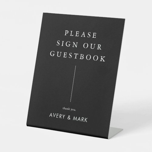Black Minimalist Modern Wedding Guest Book Pedestal Sign