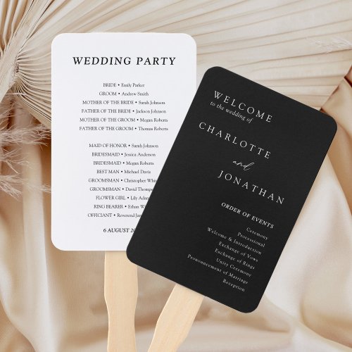 Black Minimalist Modern Wedding Programs Hand Fan