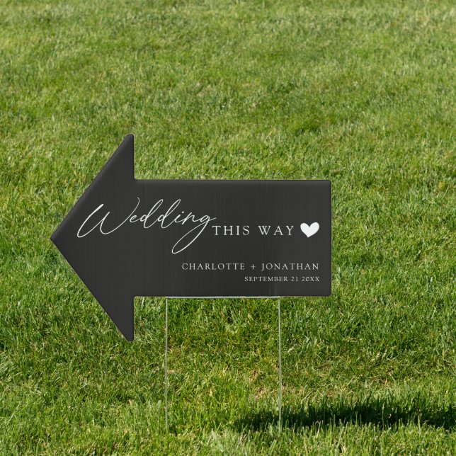 Black Minimalist Modern Wedding This Way Sign (Insitu)