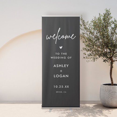 Black Minimalist Modern Welcome To Our Wedding Retractable Banner