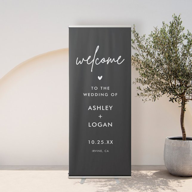 Black Minimalist Modern Welcome To Our Wedding Retractable Banner (Creator Uploaded)