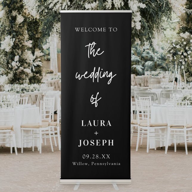 Black Minimalist Modern Welcome To Our Wedding Retractable Banner (Creator Uploaded)