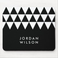 Black Minimalist Modern White Triangle Pattern Mouse Pad