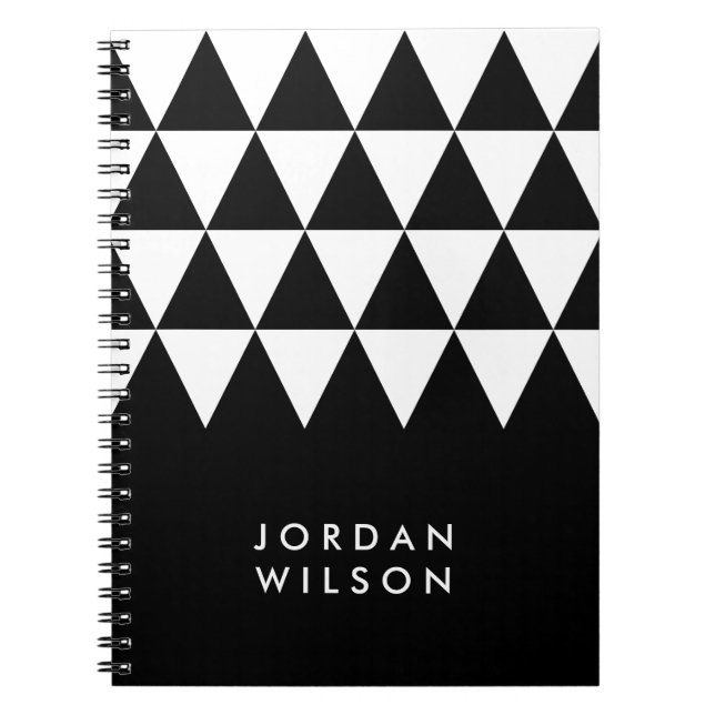 Black Minimalist Modern White Triangle Pattern Notebook (Front)