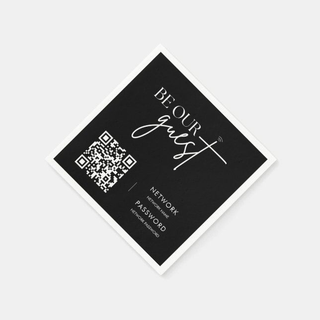 Black Minimalist Modern WiFi Password Wedding Sign Napkins (Corner)
