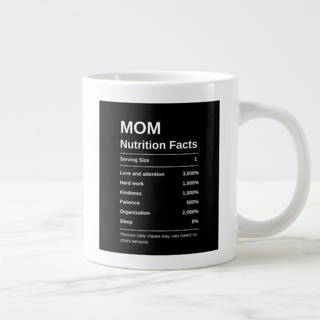 Black Minimalist Mom Nutrition Facts Typography   Giant Coffee Mug (Right)