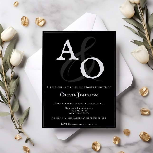Black Minimalist Monogram Bridal Shower Invitation (Black Minimalist Monogram Bridal Shower Invitation)