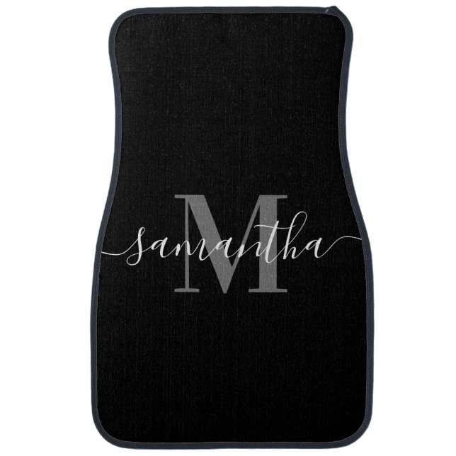 Black Minimalist Monogram Car Floor Mat (Front)