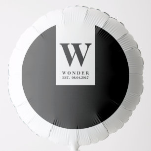 Black Minimalist Monogram Contemporary Newlywed Balloon