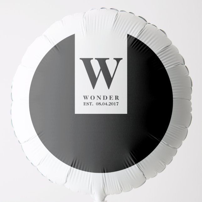 Black Minimalist Monogram | Contemporary Newlywed  Balloon (Front)