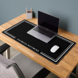 Black Minimalist Monogram Desk Mat<br><div class="desc">Simple Minimalist Black Desk Mat. This desk mat features a clean black background with crisp white lines for a modern, understated look. The layout stays simple and functional, giving your workspace a sleek and polished feel. Your name appears along the bottom in a classic serif font, adding a subtle personal...</div>