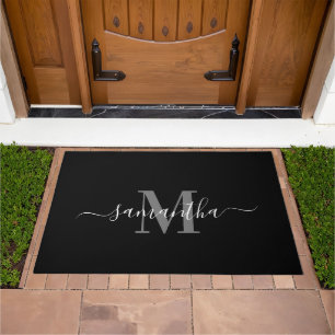 Black Minimalist Monogram Doormat