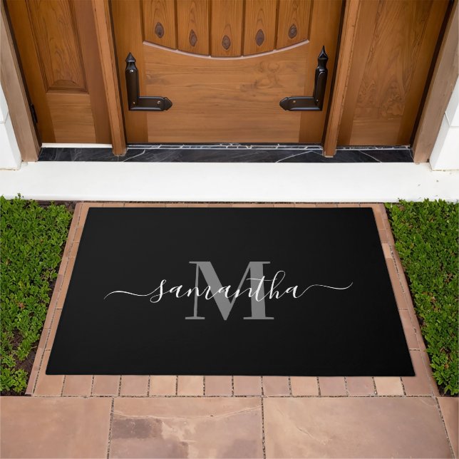 Black Minimalist Monogram Doormat (Outdoor)