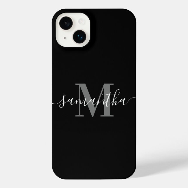 Black Minimalist Monogram iPhone Case (Back)