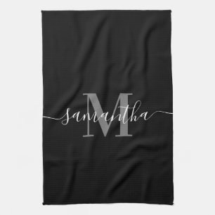 Black Minimalist Monogram Kitchen Towel