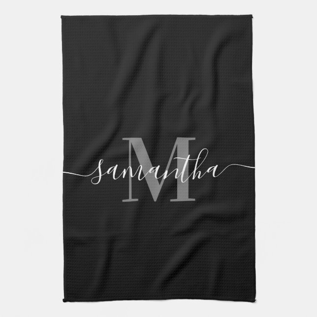Black Minimalist Monogram Kitchen Towel (Vertical)