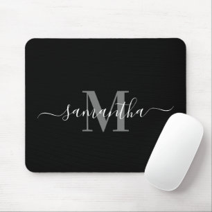 Black Minimalist Monogram Mouse Pad