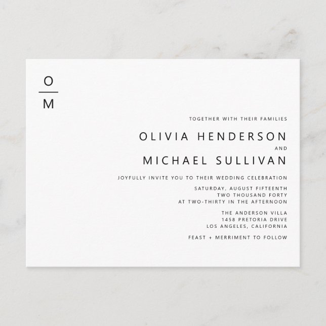 Black Minimalist Monogram QR Code Wedding Invitation Postcard (Front)