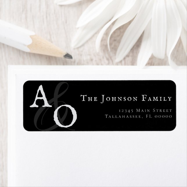 Black Minimalist Monogram Wedding Address Label (Insitu)
