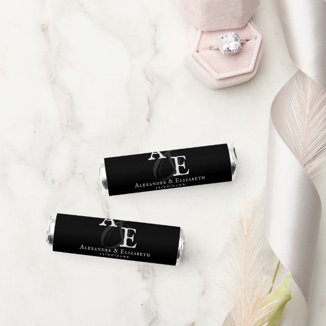 Black Minimalist Monogram Wedding Breath Savers® Mints (Wedding)