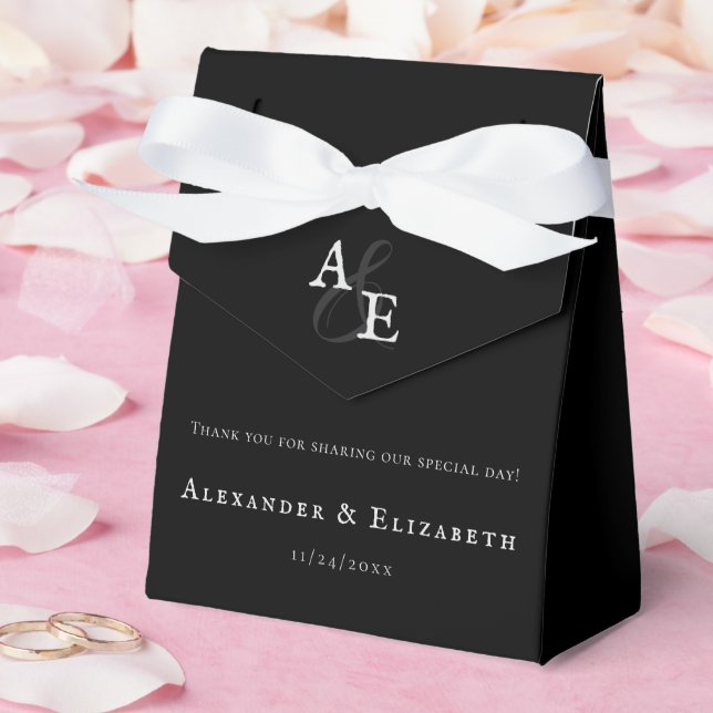 Black Minimalist Monogram Wedding Favor Boxes (Wedding)