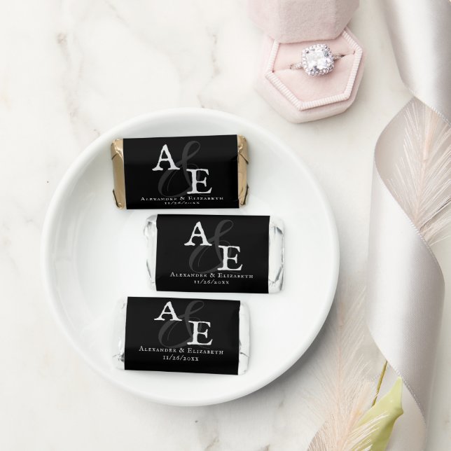 Black Minimalist Monogram Wedding Hershey's Miniatures (Wedding)