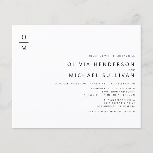 Black Minimalist Monogram Wedding Invitation (Front)