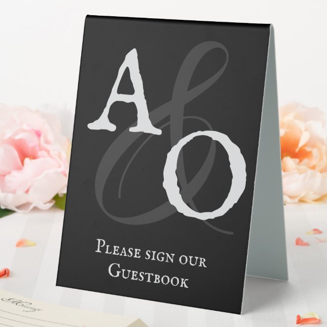 Black Minimalist Monogram Wedding Table Tent (In SItu (Wedding))