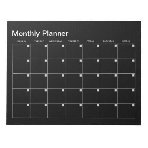 Black Minimalist Monthly Planner Notepad