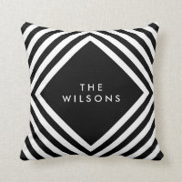 Black Minimalist Name Geometric White Pattern Throw Pillow