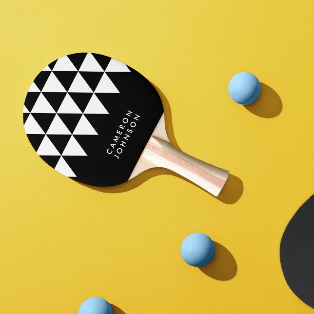 Black Minimalist Name White Triangle Pattern Ping Pong Paddle (Creator Uploaded)