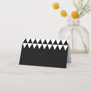 Black Minimalist Name White Triangle Pattern Place Card
