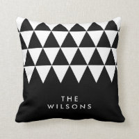 Black Minimalist Name White Triangle Pattern Throw Pillow