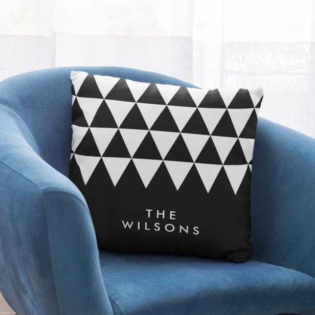 Black Minimalist Name White Triangle Pattern Throw Pillow (Creator Uploaded)